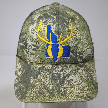 RepYourWater Trucker Hat Green One Size Camo Idaho Topo Yellow Snapback Mesh Hat