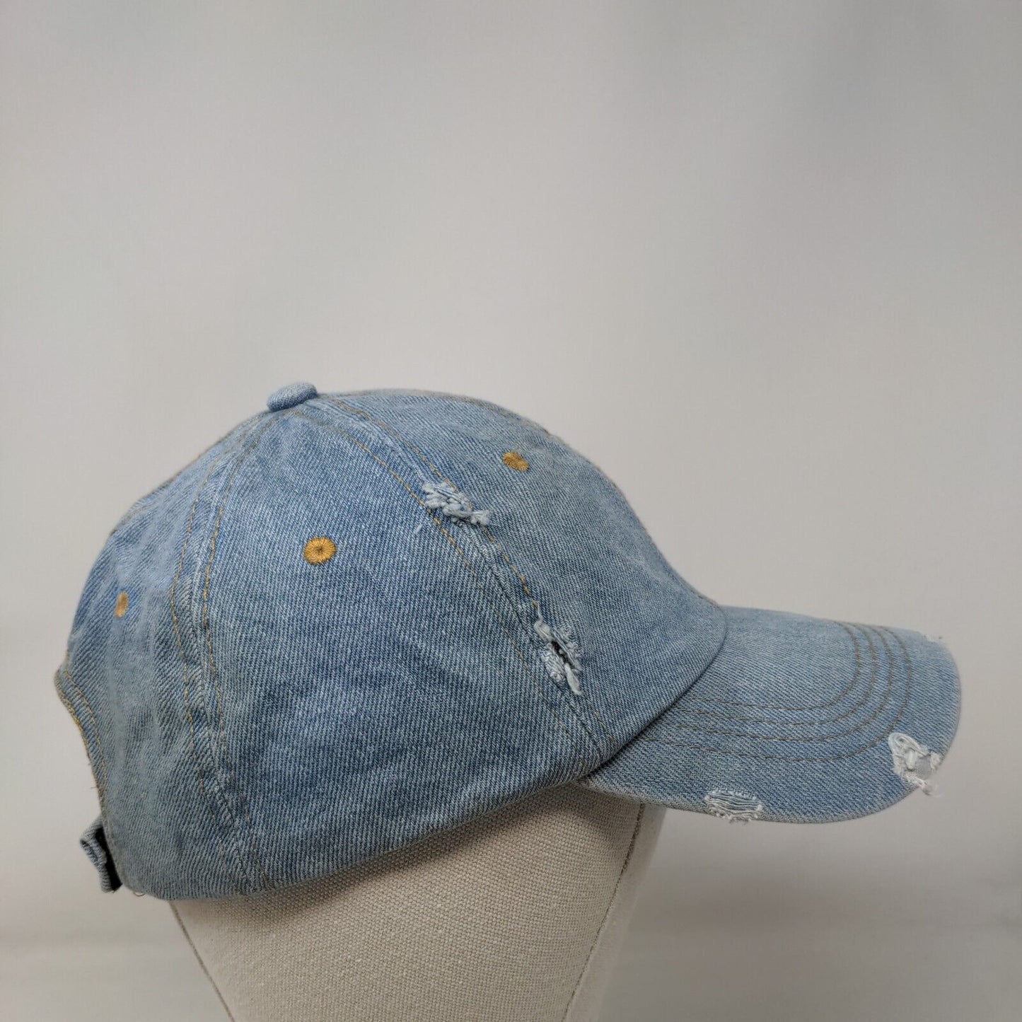 David & Young Strapback Hat Blue OSFM Adjustable Distressed Blank 6 Panel