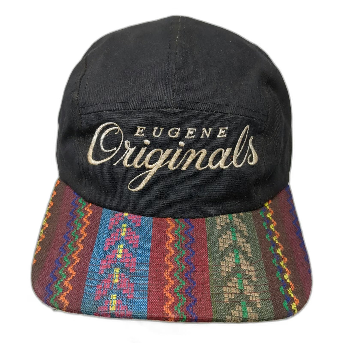 Eugene Originals 5 Panel Hat Black One Size Woven Geometric Brim Strapback