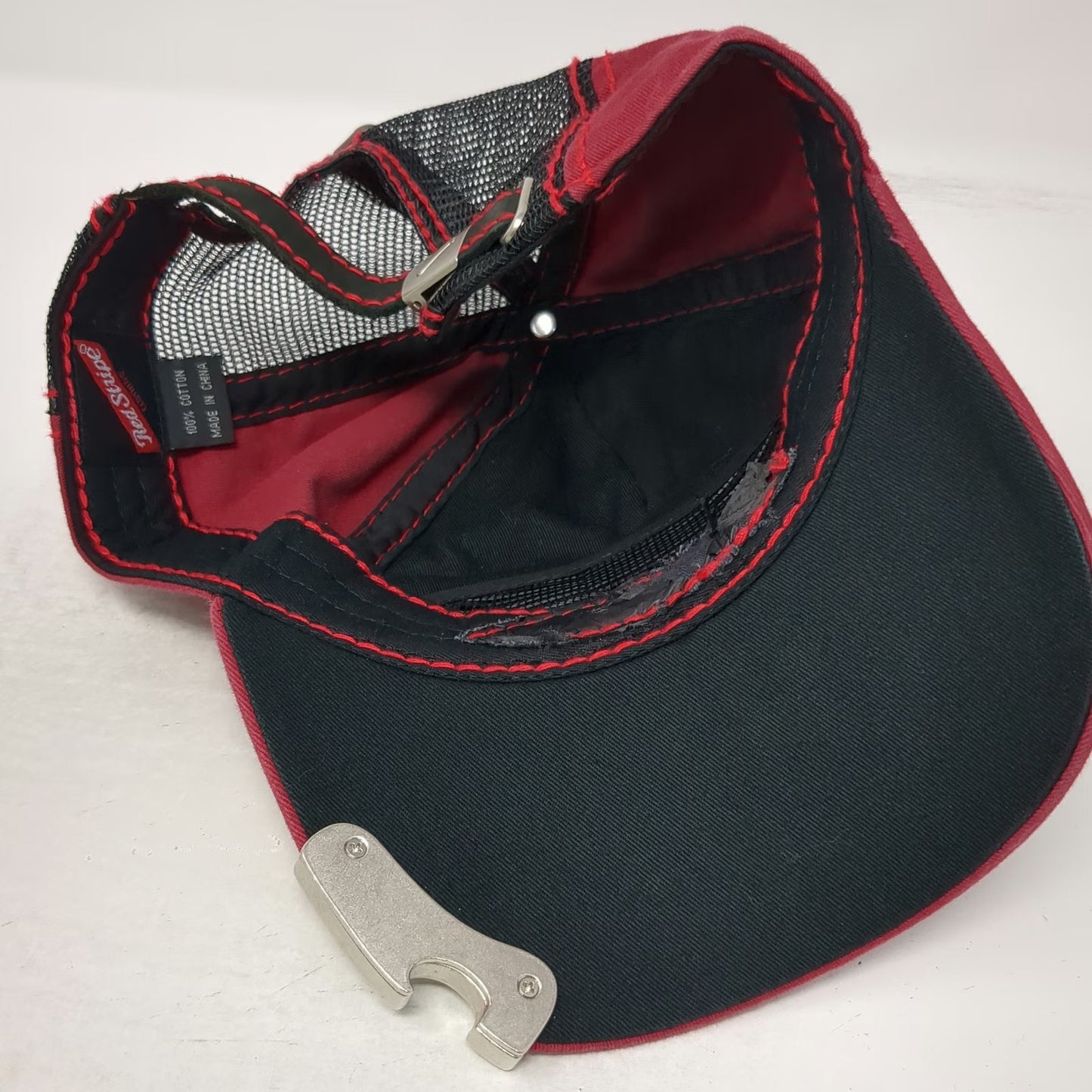 Red Stripe Baseball Cap Red Black One Size Bottle Opener Mesh Jamaica Hat