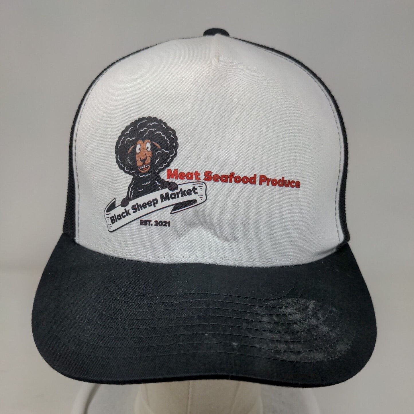 Black Sheep Market Est. 2021 Meat Seafood Produce Snapback Trucker Hat Mesh Back