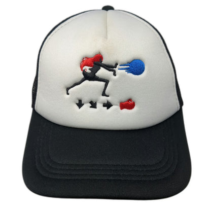 Trucker Hat Black White OSFM Street Fighter Hadouken Input Combo Graphic Mesh