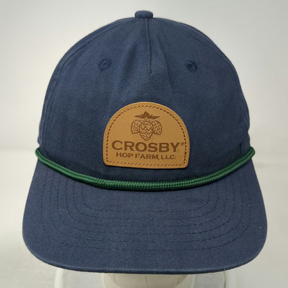 Crosby Hop Farm 5 Panel Blue One Size Hat Green Rope Leather Patch Snapback Brim