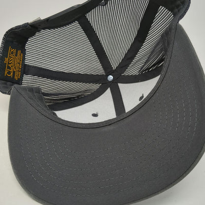 Yupoong Trucker Hat Gray Black White One Size Bolo Fly Fishing Idaho USA Patch