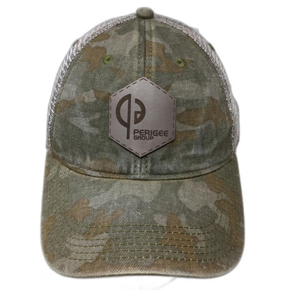 Legacy Trucker Hat Green One Size Camo Mesh Snapback Leather Patch Perigee Group