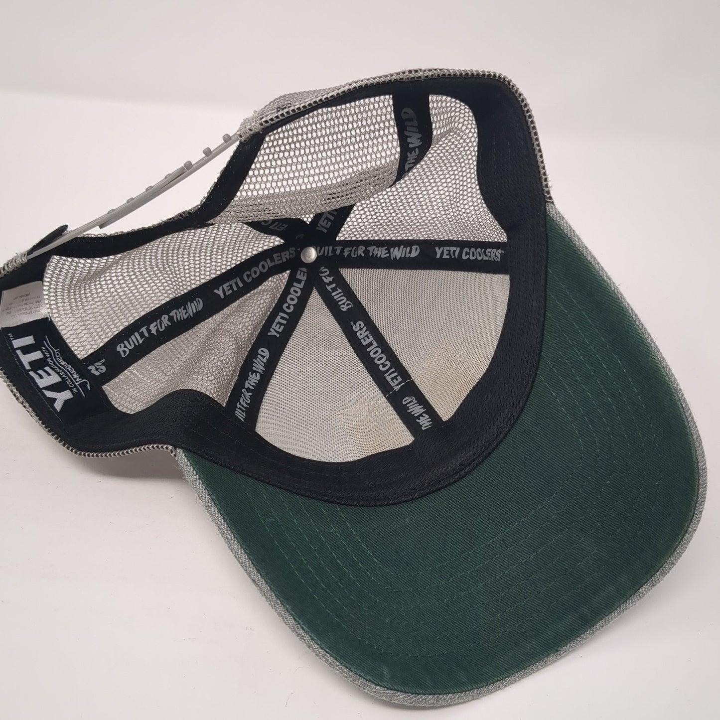 Yeti Fish Leather Patch Snapback Trucker Hat Gray One Size Mesh Back