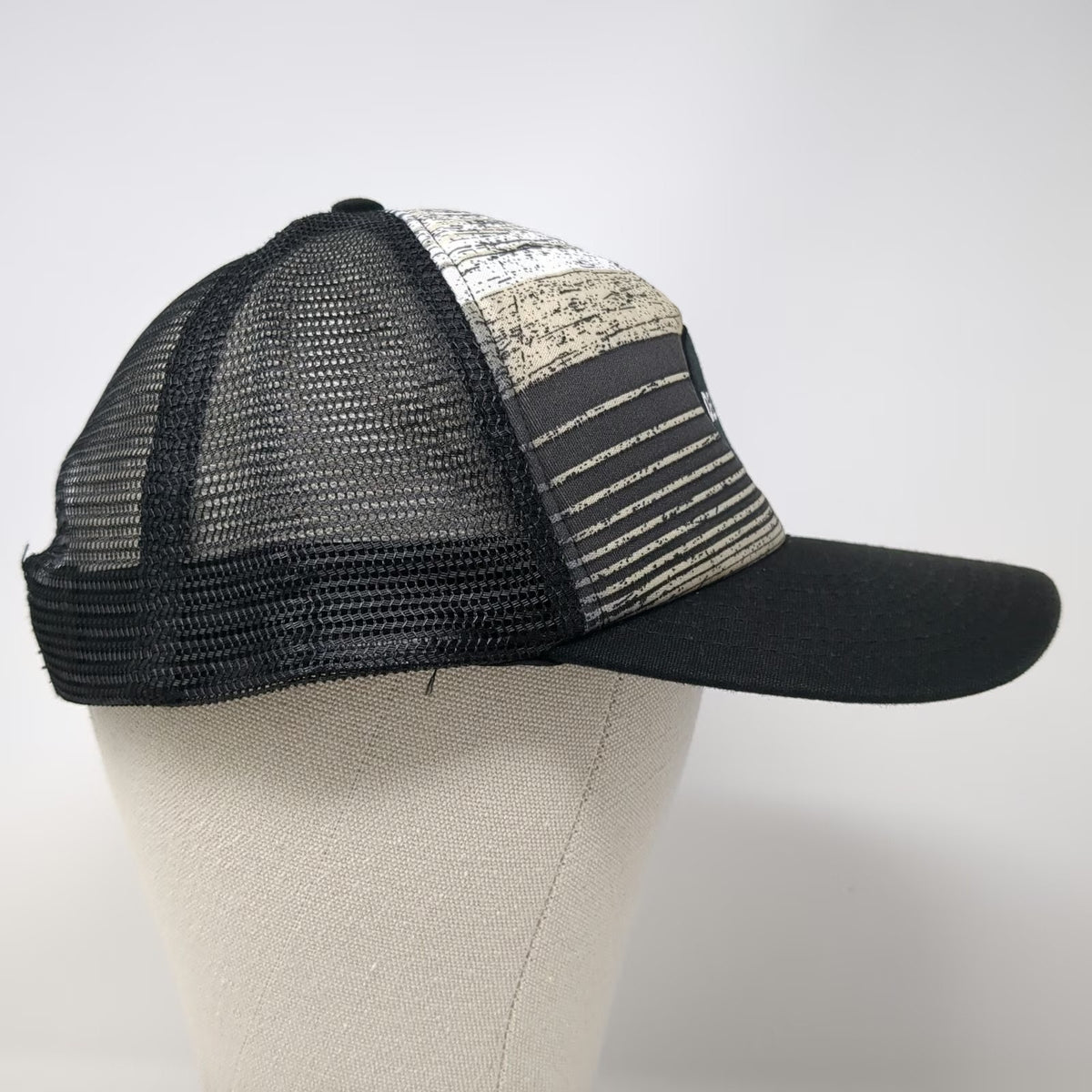 Del Sol Trucker Hat Black One Size Snapback Mesh Back Graphic Under Brim Striped