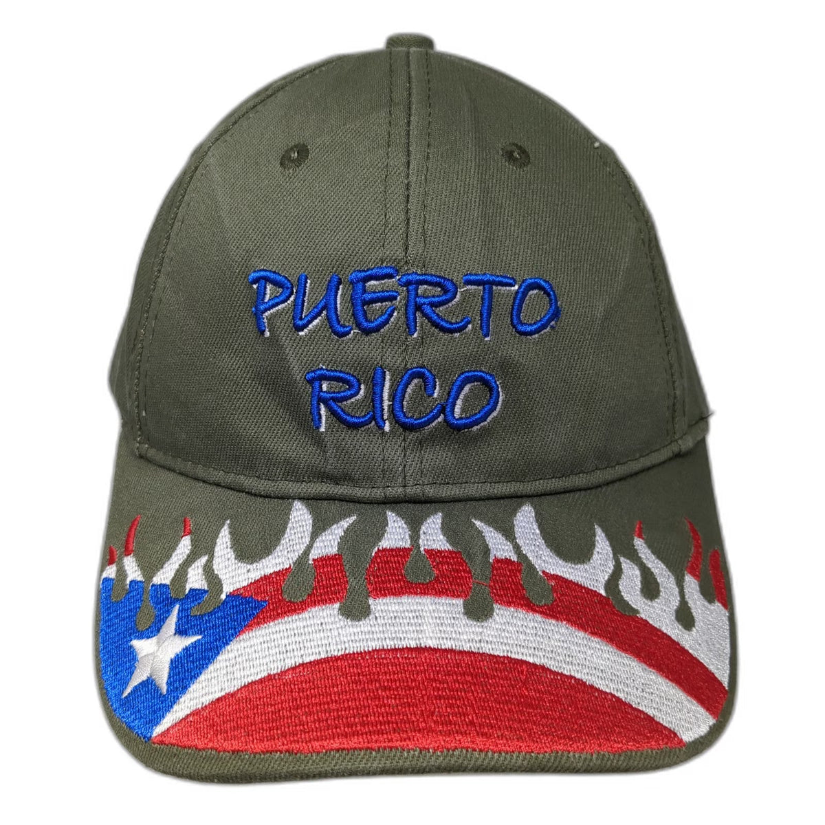 Green One Size Baseball Cap Puerto Rico Flag Flame Graphic Embroidery Cotton Hat