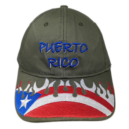 Green One Size Baseball Cap Puerto Rico Flag Flame Graphic Embroidery Cotton Hat