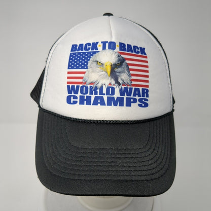 Back To Back World War Champs Snapback Trucker Hat Black OS Mesh Back Rope Otto