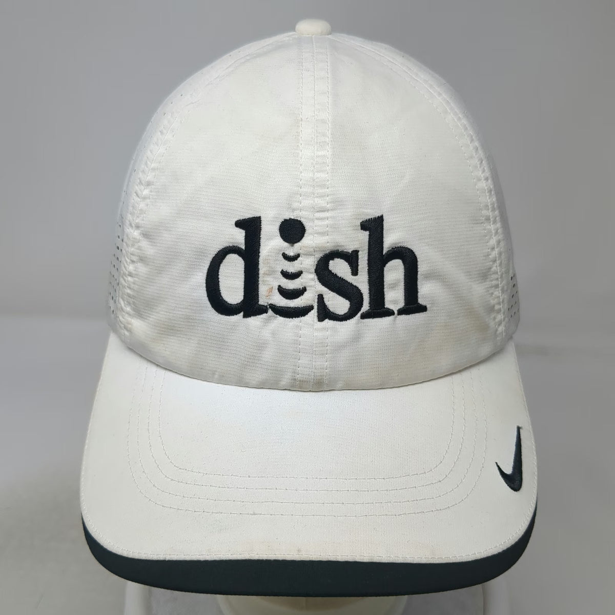 Nike Baseball Cap White One Size Dish Network Logo Perforated Golf Strapback Hat