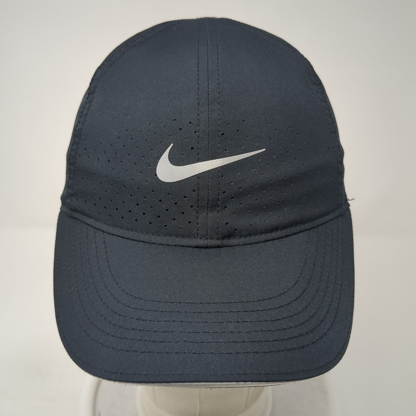 Nike Swoosh Strapback Hat Black One Size Adjustable Laser Cut Dri-Fit