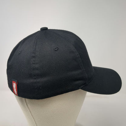 Milwaukee Tool Logo Black Cap M Stretch Fit Hat Curved Brim Gray Red Tab Work