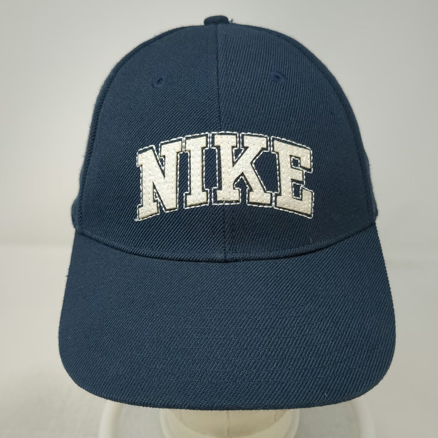 Nike Baseball Cap Blue Slideback Wool Blend Embroidered Logo Hat Swoosh Gray Tag