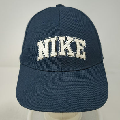 Nike Baseball Cap Blue Slideback Wool Blend Embroidered Logo Hat Swoosh Gray Tag