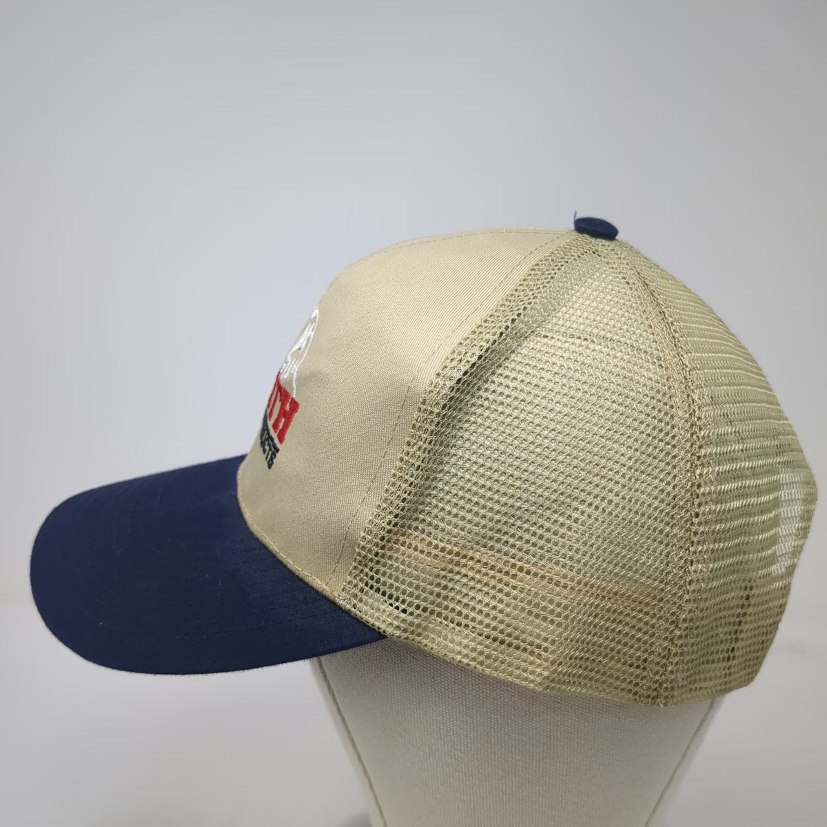 Otto Trucker Hat Beige Blue Smith Power Products Mountain Logo One Size Snapback