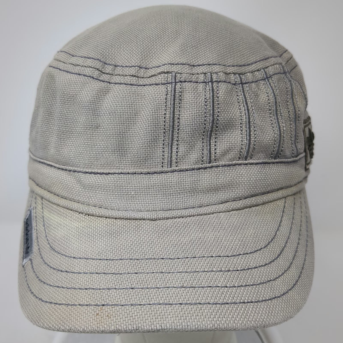Adidas Gray Army Cap M Trefoil Logo Flexfit Elastic Cotton Military Cadet Hat