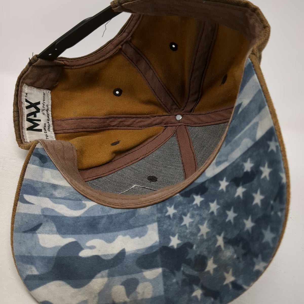MAX Baseball Cap Brown One Size Snapback Melton Truck Lines USA Flag Camo Hat