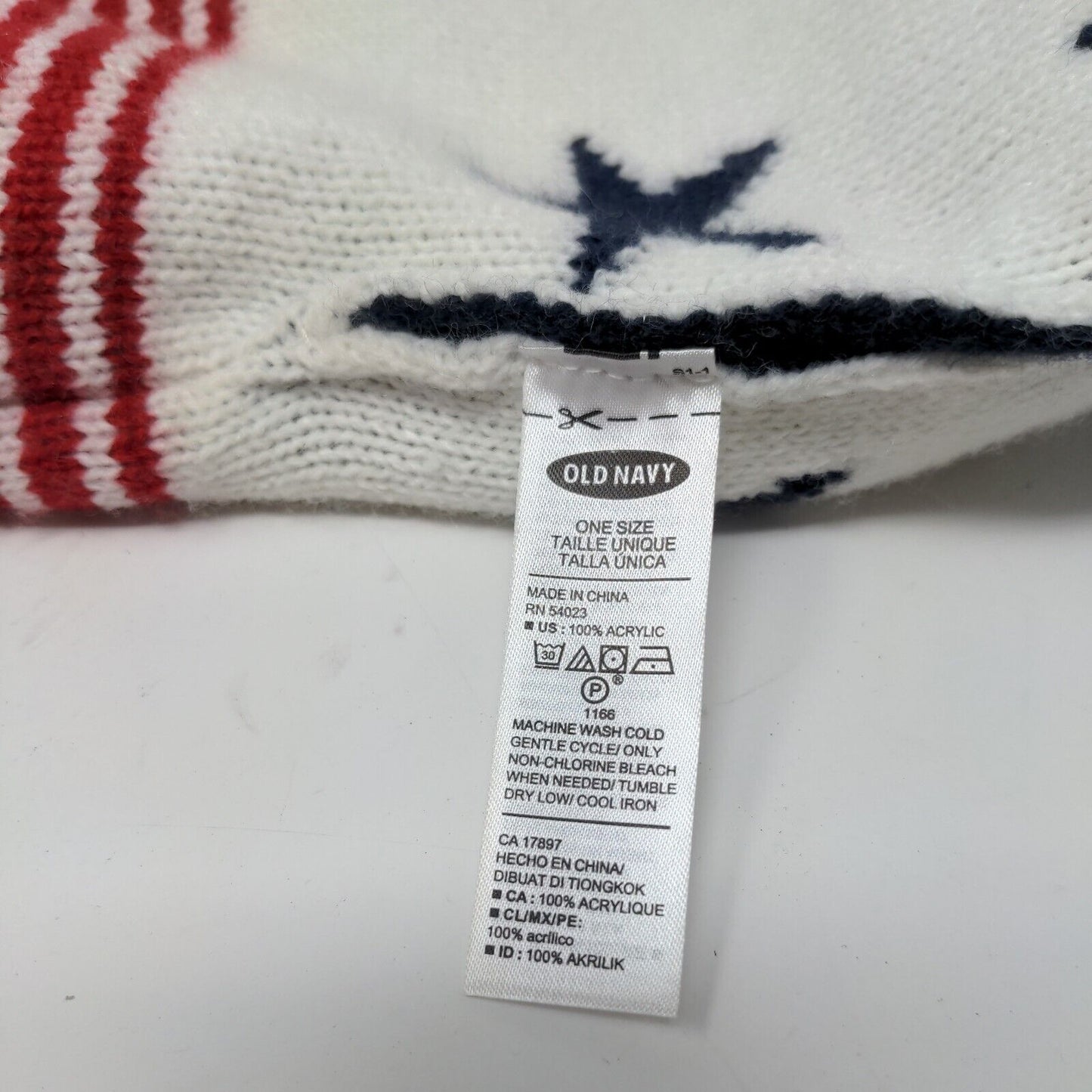 Old Navy Men's Knit Beanie Hat Red White Blue Size OS Patriotic Pom Pom