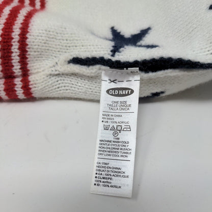 Old Navy Men's Knit Beanie Hat Red White Blue Size OS Patriotic Pom Pom