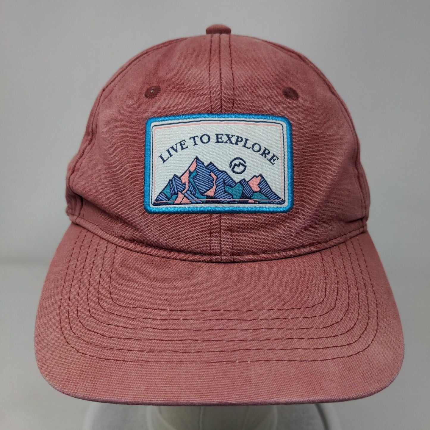Live To Explore Strapback Hat Red One Size Adjustable Embroidered Vented Holes
