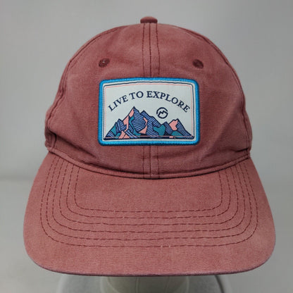 Live To Explore Strapback Hat Red One Size Adjustable Embroidered Vented Holes