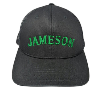 Sport-Tek Jameson Hat Black One Size Trucker Snapback Mesh Green Logo Whiskey