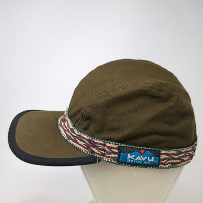 KAVU Baseball Cap Brown S Woven Strap Cotton Made in USA 5 Panel Slideback Hat