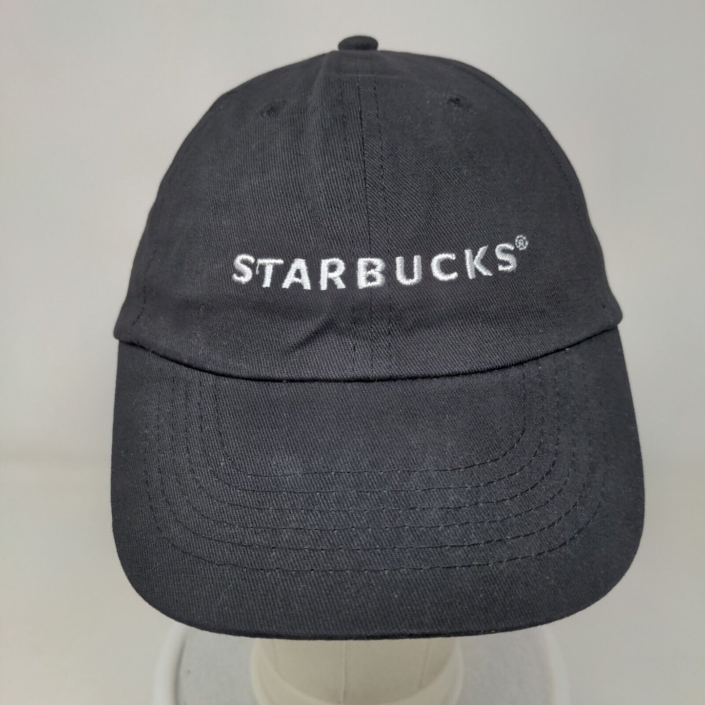 Starbucks Strapback Hat Black OSFA Employee Uniform Solid Vent Holes
