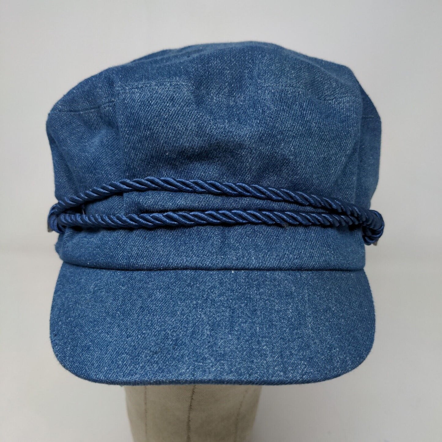 Time & Tru Women's Denim Cap Hat Blue Size OS Metal Button Logo Ropes