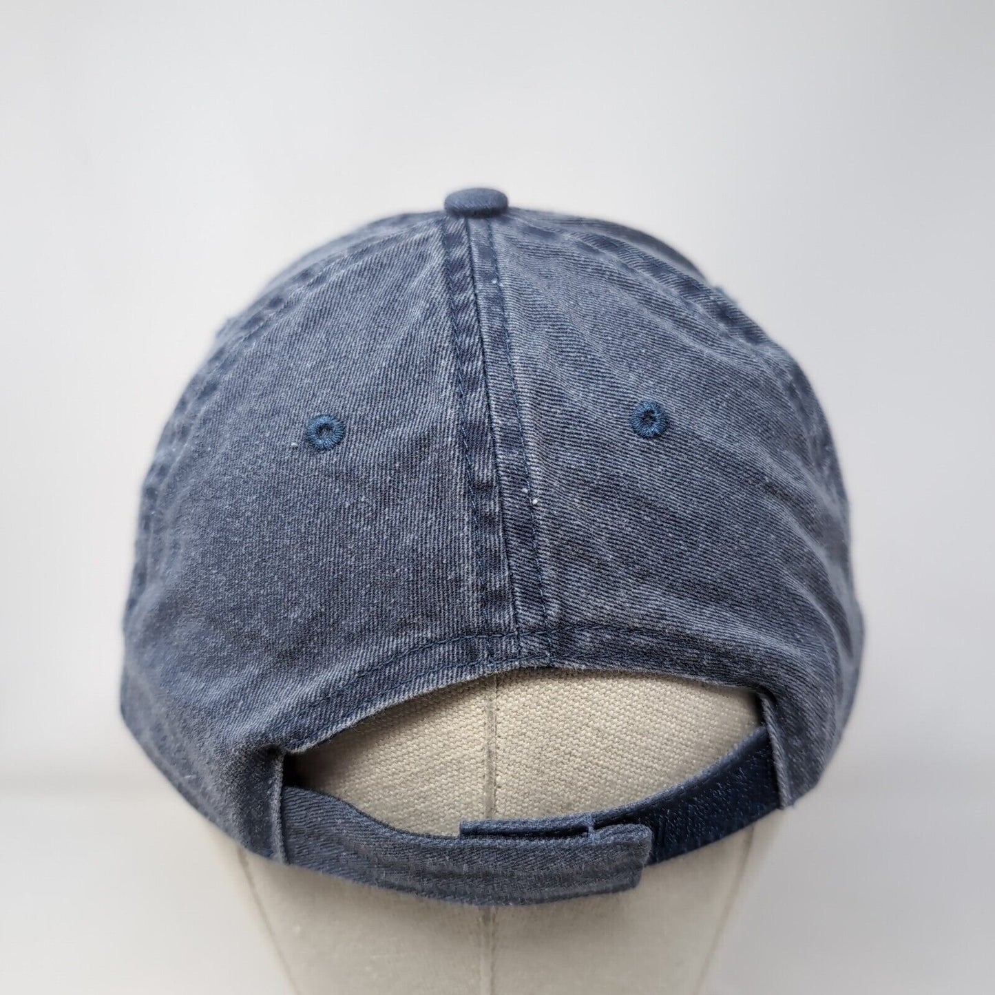 Unbranded Strapback Hat Blue OSFM Adjustable Vented Holes 6 Panel Denim Blank