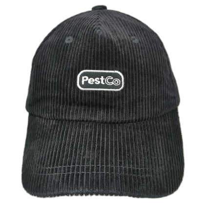 Unie 5 Panel Black Hat One Size Corduroy PestCo Logo Embroidered Slideback