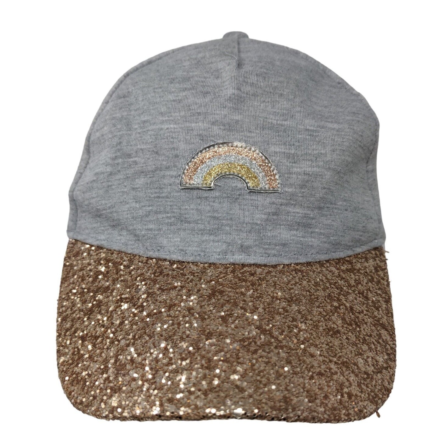 Justice Girl's Strapback Hat Gray Multi Size OS Sparkly Embroidered Rainbow Logo