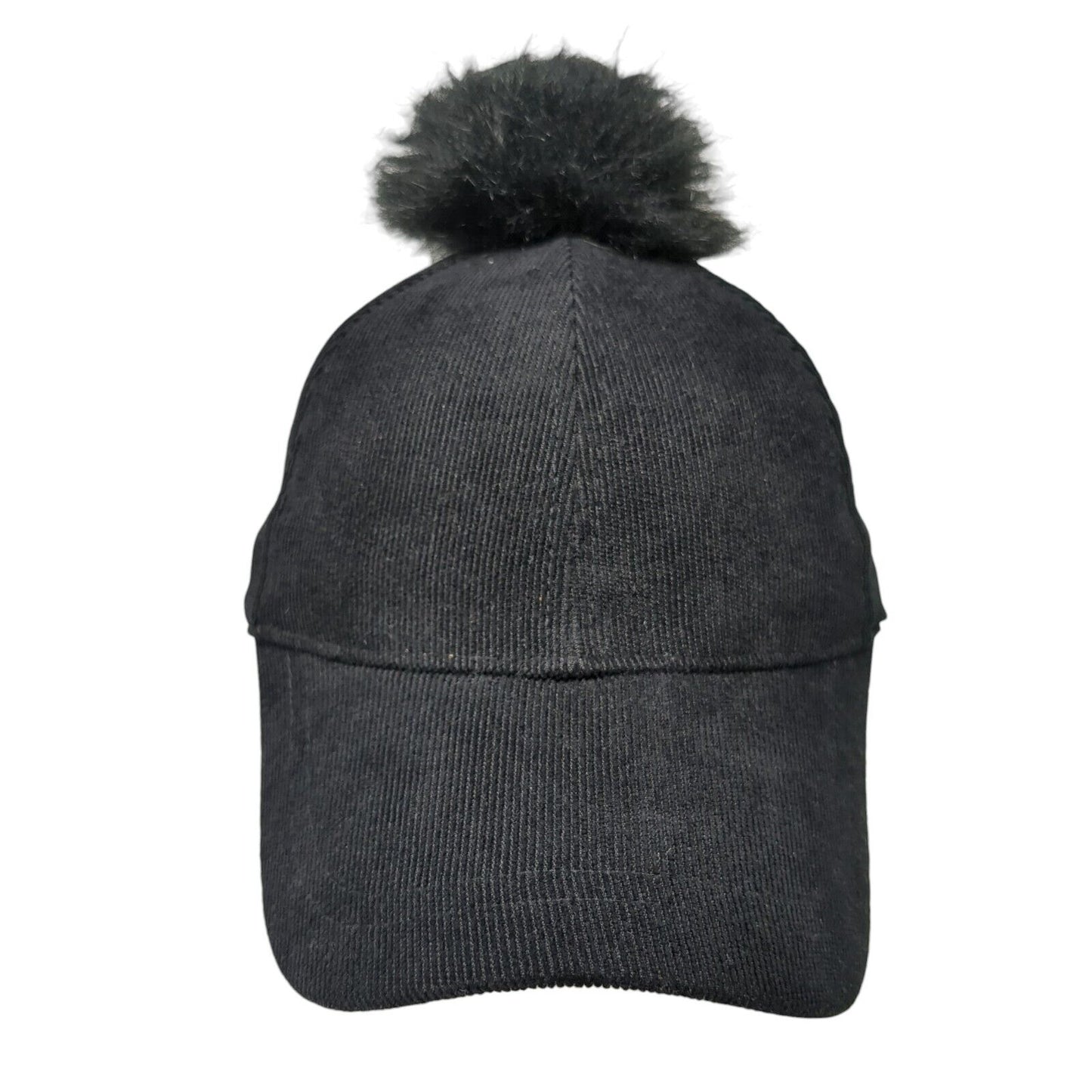 Unbranded Slideback Hat Black One Size Adjustable Solid Fur Pom Pom