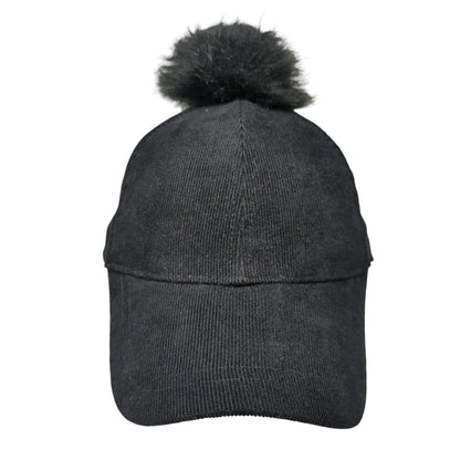 Unbranded Slideback Hat Black One Size Adjustable Solid Fur Pom Pom