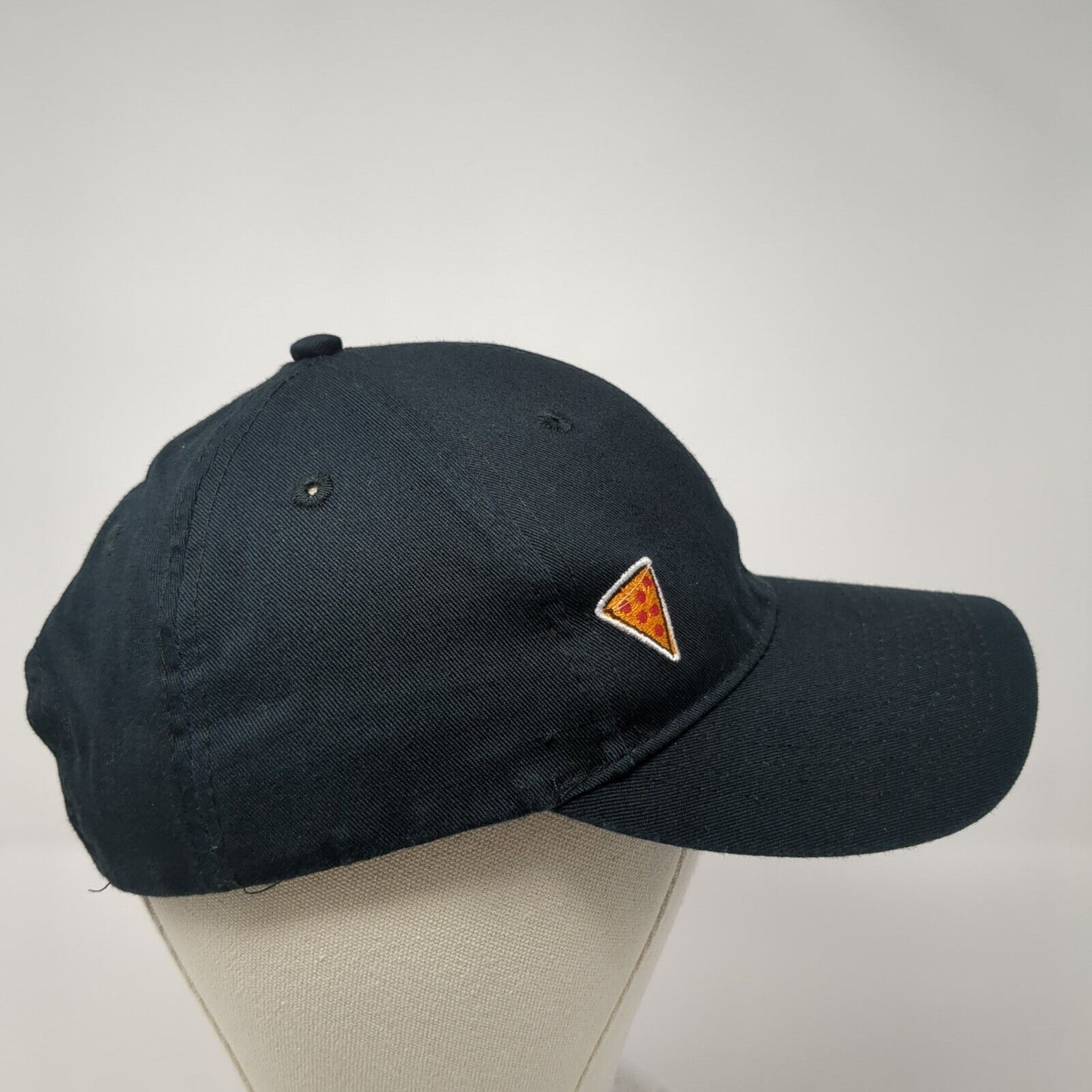 Pizza Strapback Hat Black One Size Adjustable Embroidered Port & Company