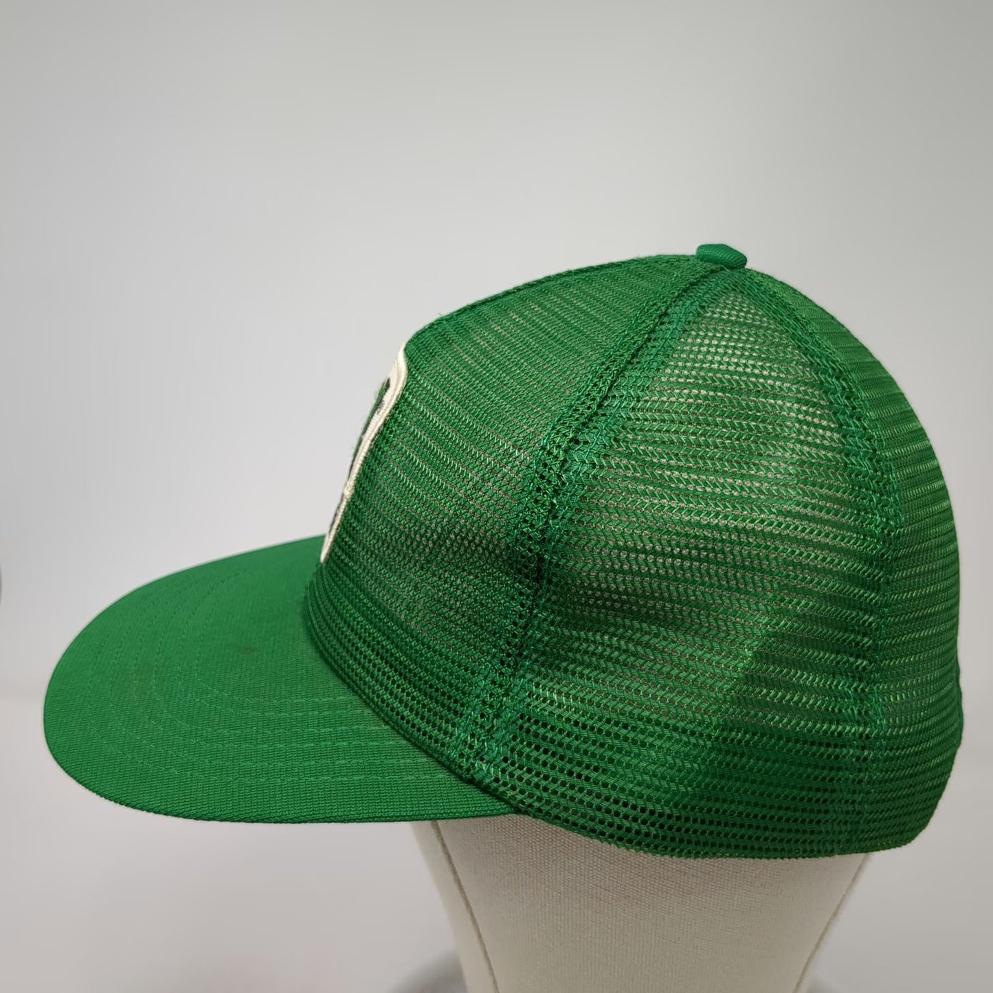 Pro Fit Trucker Hat Green Vintage Johnston Pumps Logo Mesh Snapback Made USA