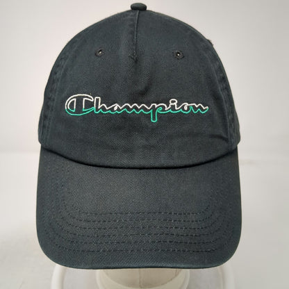 Champion 5 Panel Hat Black One Size Cotton Script Logo Slideback Strapback