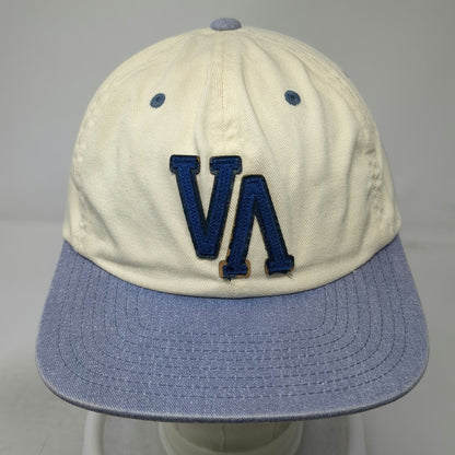 RVCA Baseball Cap Beige One Size Leather Strapback VA Logo Felt Applique Hat