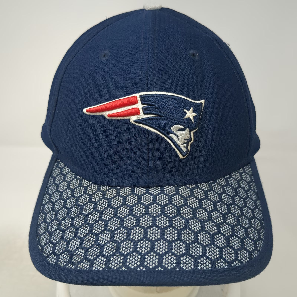 New Era New England Patriots NFL Blue One Size Cap Stretch Fit Hex Brim Logo Hat