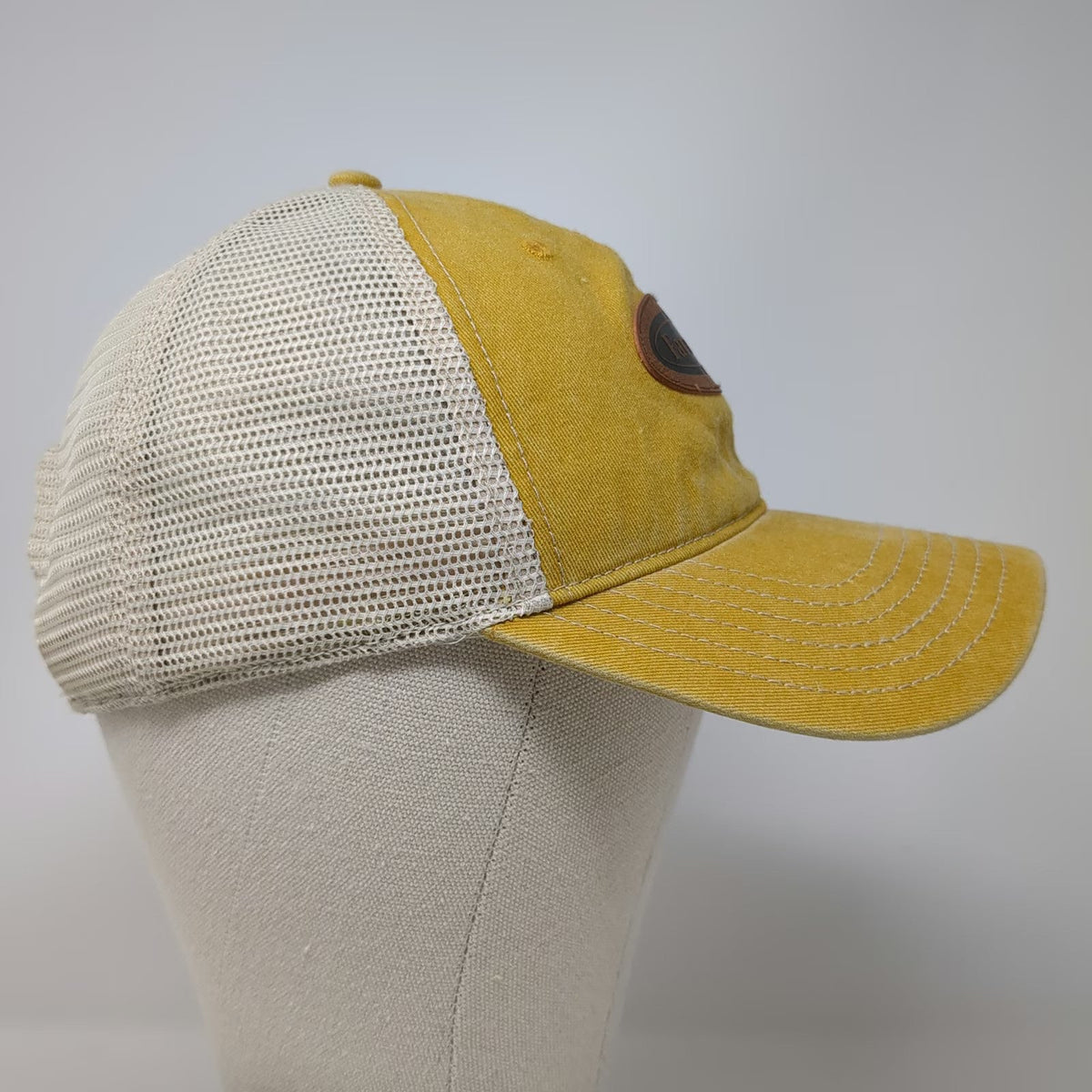 Farnam Trucker Hat Yellow OSFM Leather Patch Mesh Back Snapback Horse Care Cap