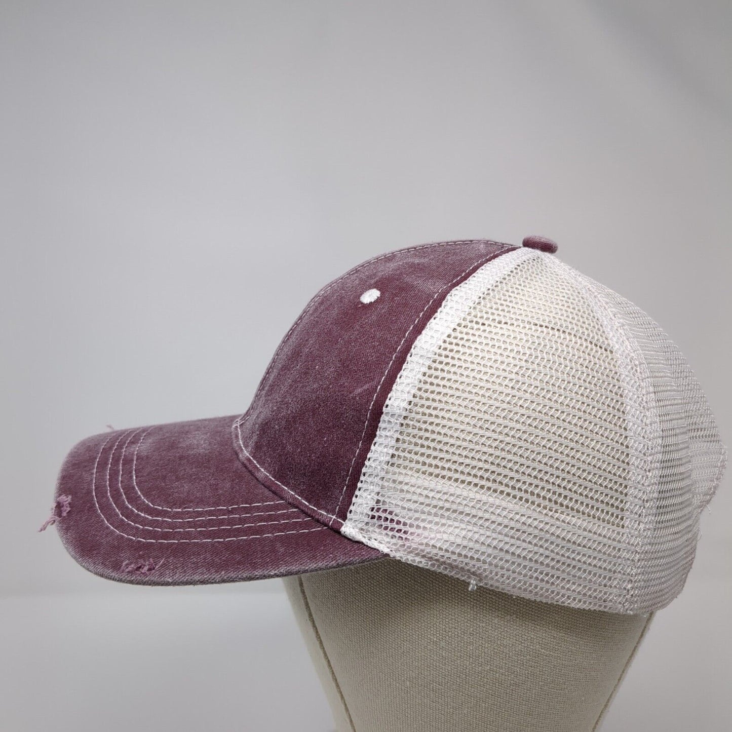 Unbranded Strapback Trucker Hat Red OS Adjustable Mesh Back Distressed Blank