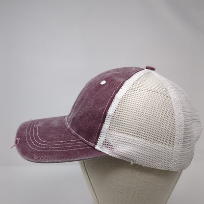 Unbranded Strapback Trucker Hat Red OS Adjustable Mesh Back Distressed Blank