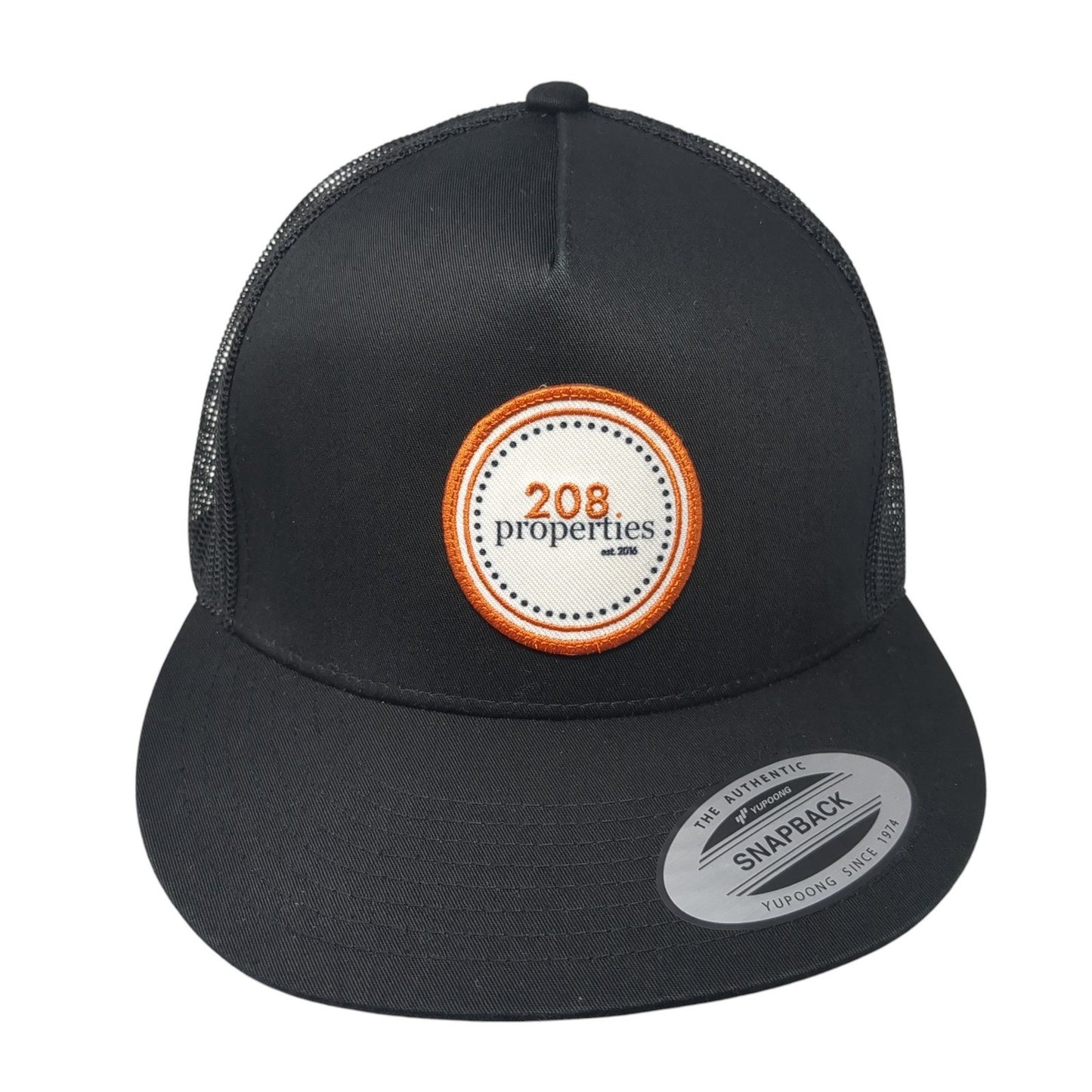 208 Properties Snapback Trucker Hat Black OS Adjustable Mesh Back Sport-Tek