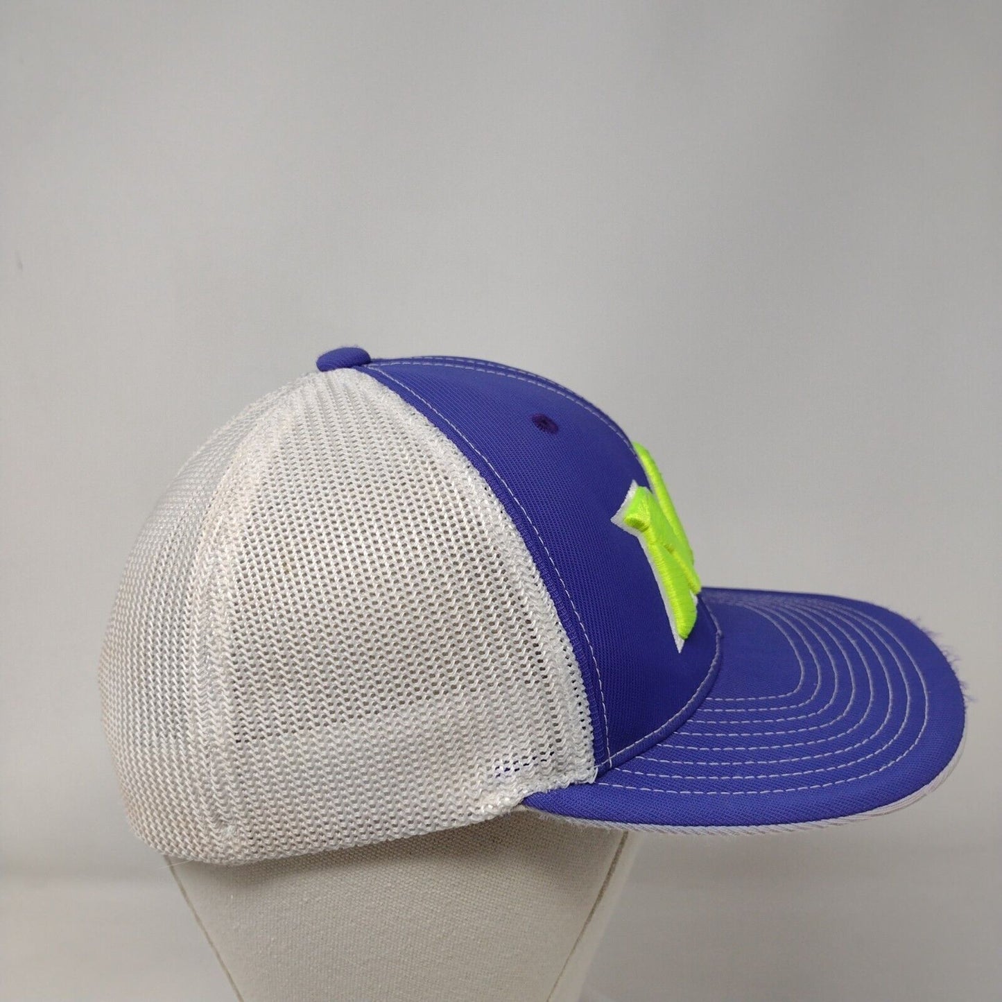 ML Fitted Mesh Back Trucker Hat Blue S/M Embroidered Pacific Headwear