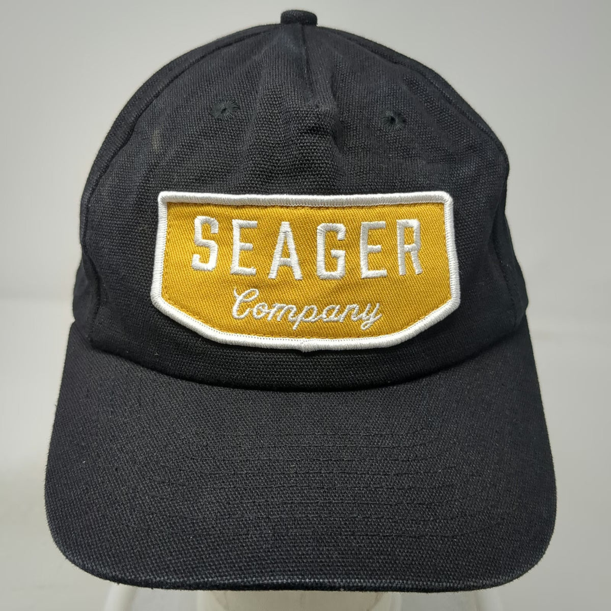 Seager Company 5 Panel Hat Black One Size Snapback Cotton Patch Logo