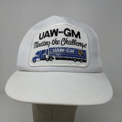 UAW-GM Men's Slideback Trucker Hat White Embroidered Vintage Logo Union