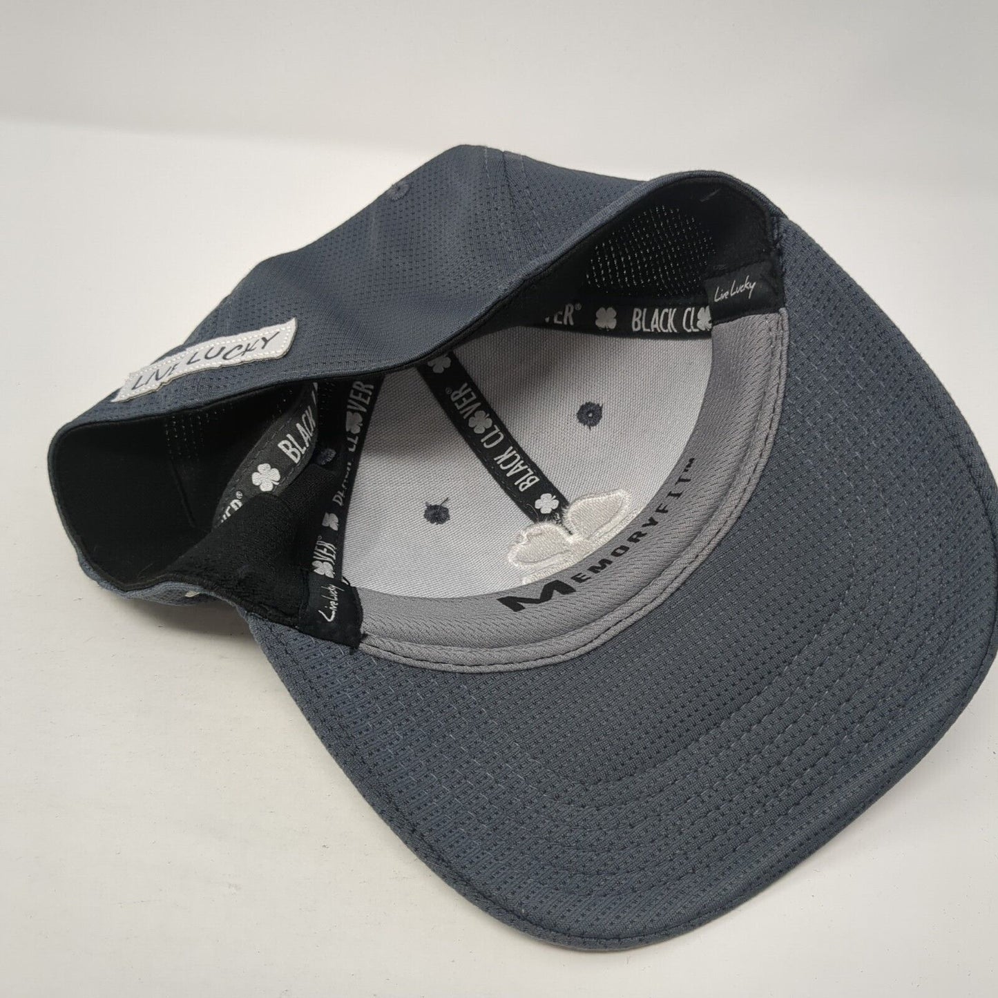 Live Lucky Fitted Baseball Cap Gray Medium Lightweight Embroidered Black Clover