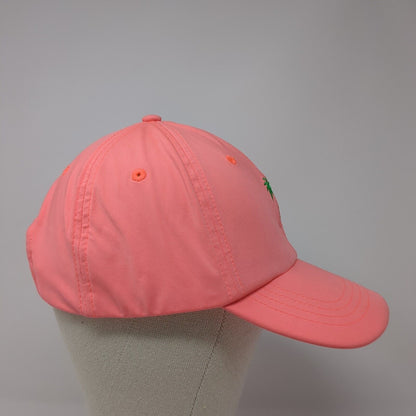Palm Tree Strapback Hat Pink OS Adjustable Embroidered Vented Holes 6 Panel