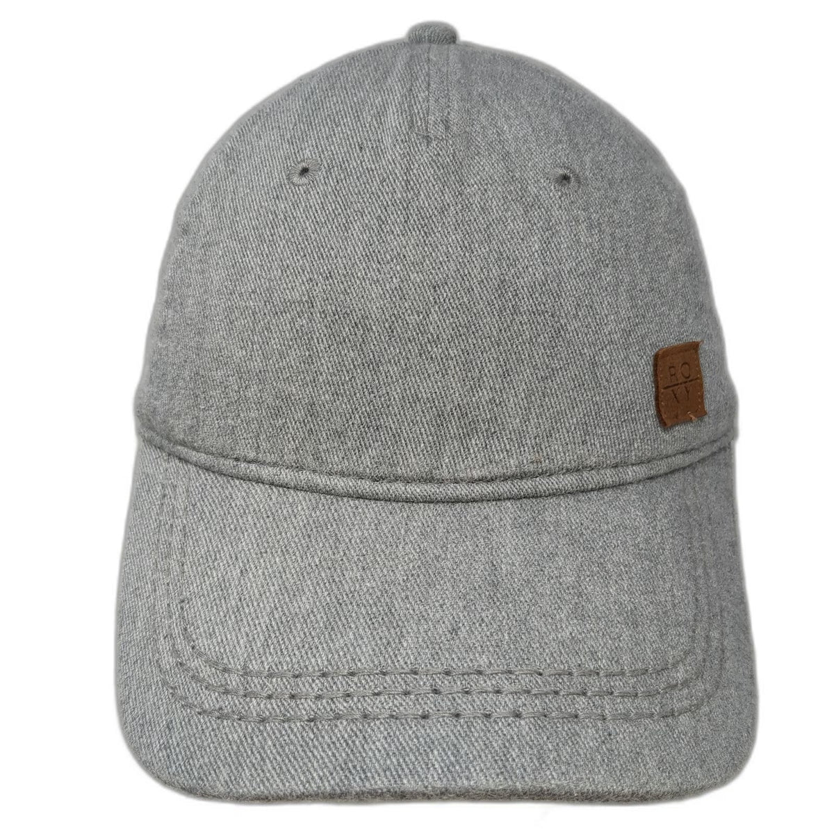 Roxy 5 Panel Hat Gray One Size Leather Logo Patch Strapback Surf Beach Sport